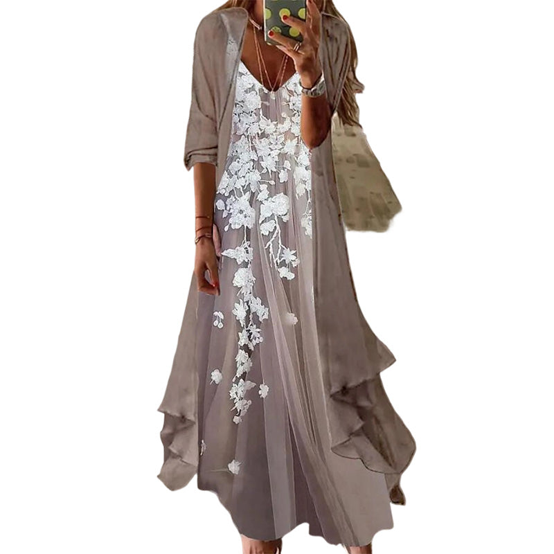 🌸✨ Női Bohém Virágmintás Maxi Ruha & Strandkendő Szett – 2 részes, Könnyed Nyári Elegancia