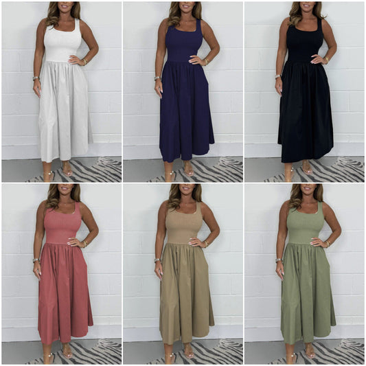 2025🌷Damska sukienka bez rękawów w jednolitym kolorze, swobodna