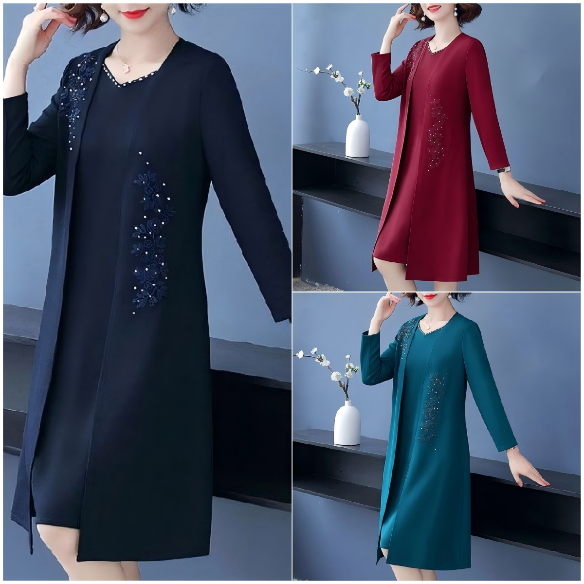 Elegancki dwuczęściowy zestaw damski z żakietem i sukienką