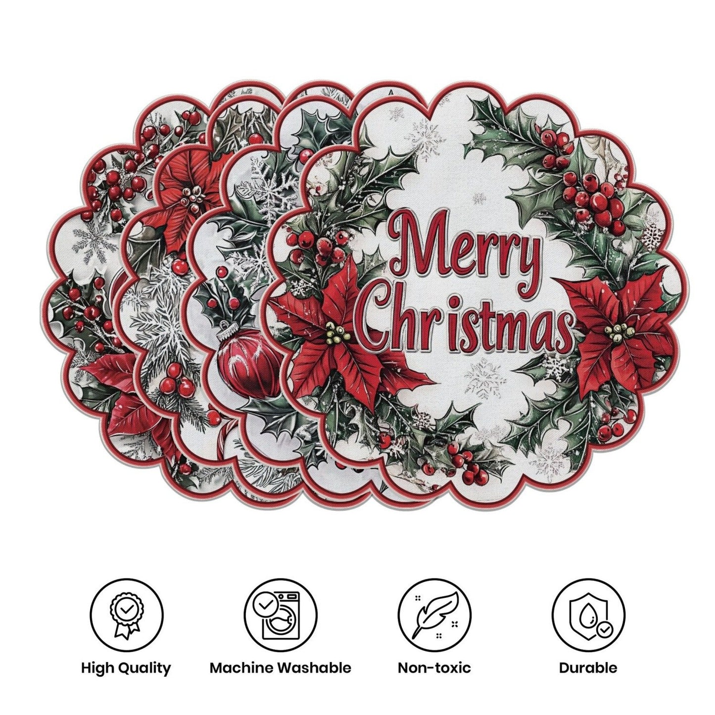 10 szt. Zimowe podkładki w kształcie poinsecji i szyszek sosnowych, podkładki na stół z antypoślizgowej tkaniny