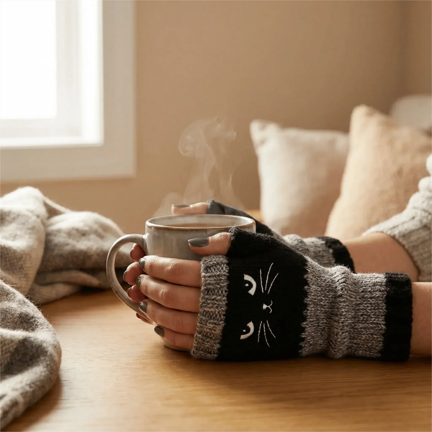 🐱 Śliczne damskie rękawiczki dzianinowe w kształcie kota🧤🧶