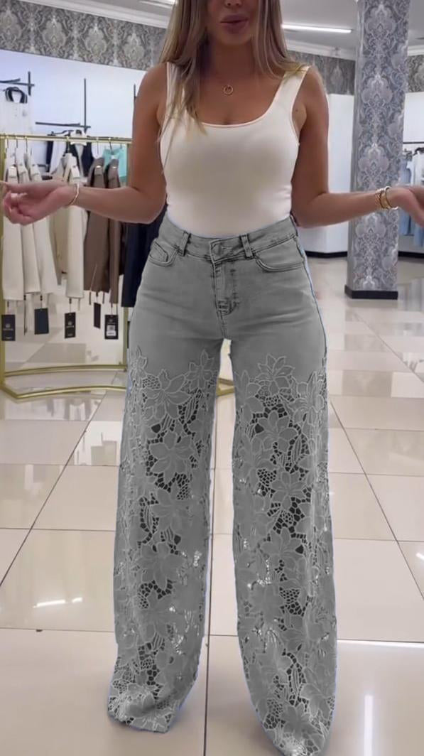 Damskie eleganckie koronkowe jeansy