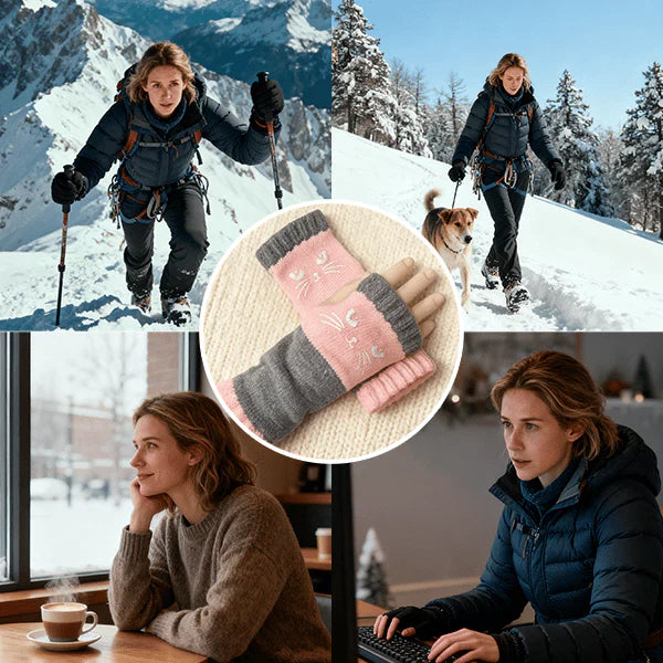 🐱 Śliczne damskie rękawiczki dzianinowe w kształcie kota🧤🧶