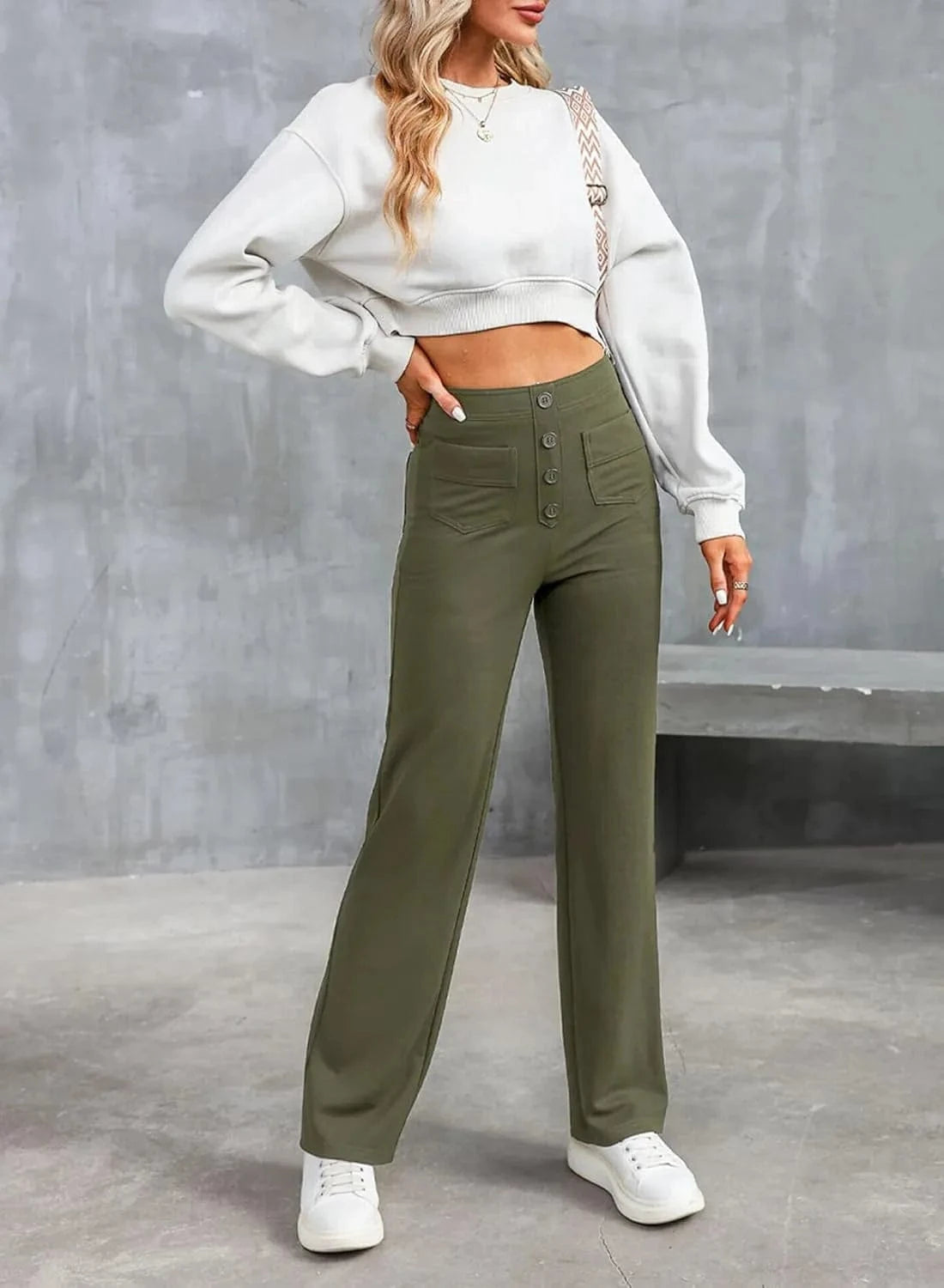 Elastyczne spodnie rekreacyjne z wysokim stanem