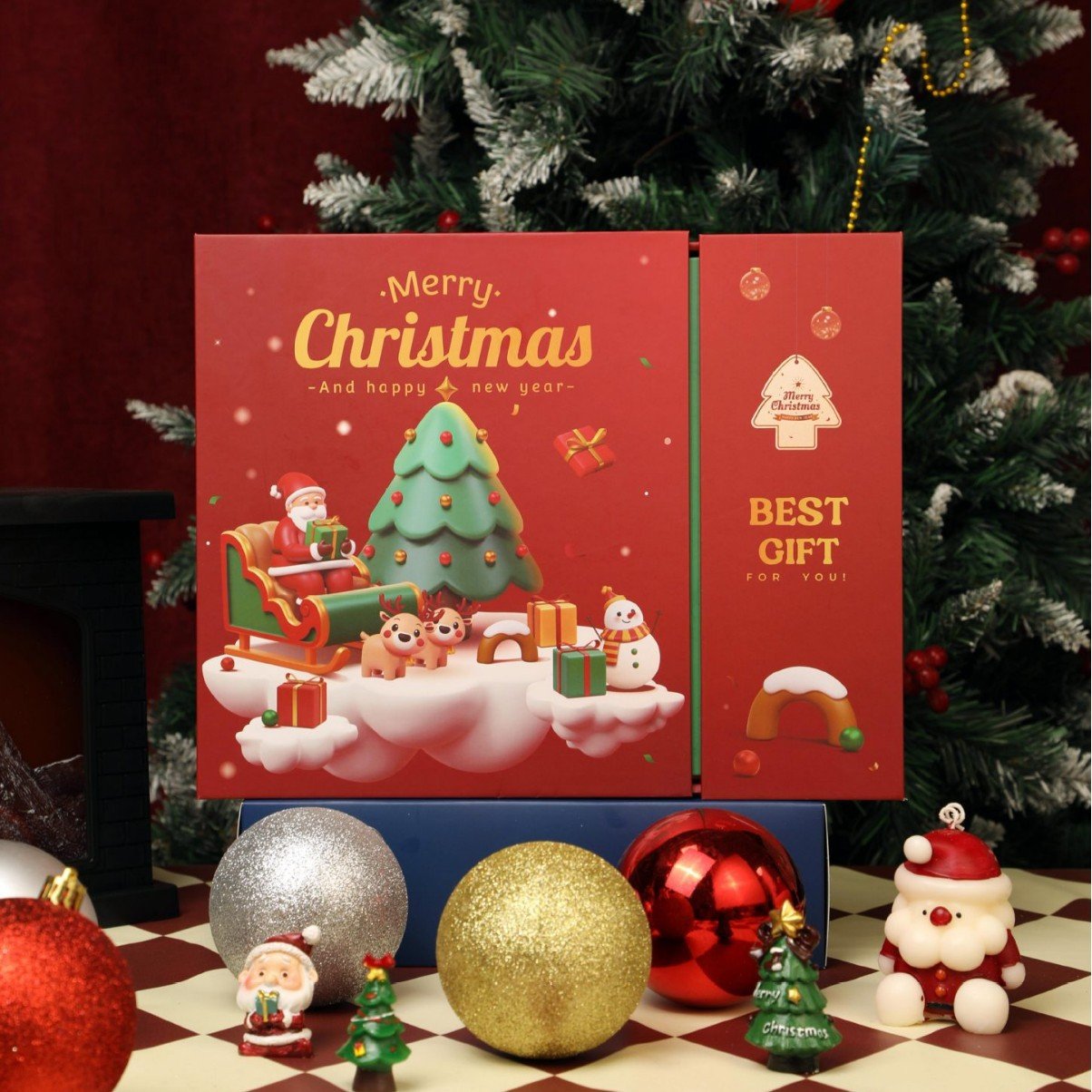 Różowy marmurowy kalendarz adwentowy 2025, 24-dniowe pudełko z odliczaniem do świąt Bożego Narodzenia