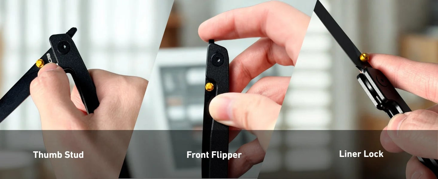 🔥Utolsó napi akció 50% kedvezménnyel🎉Lanky Liner Lock elülső flipper kés fekete alumínium nyéllel