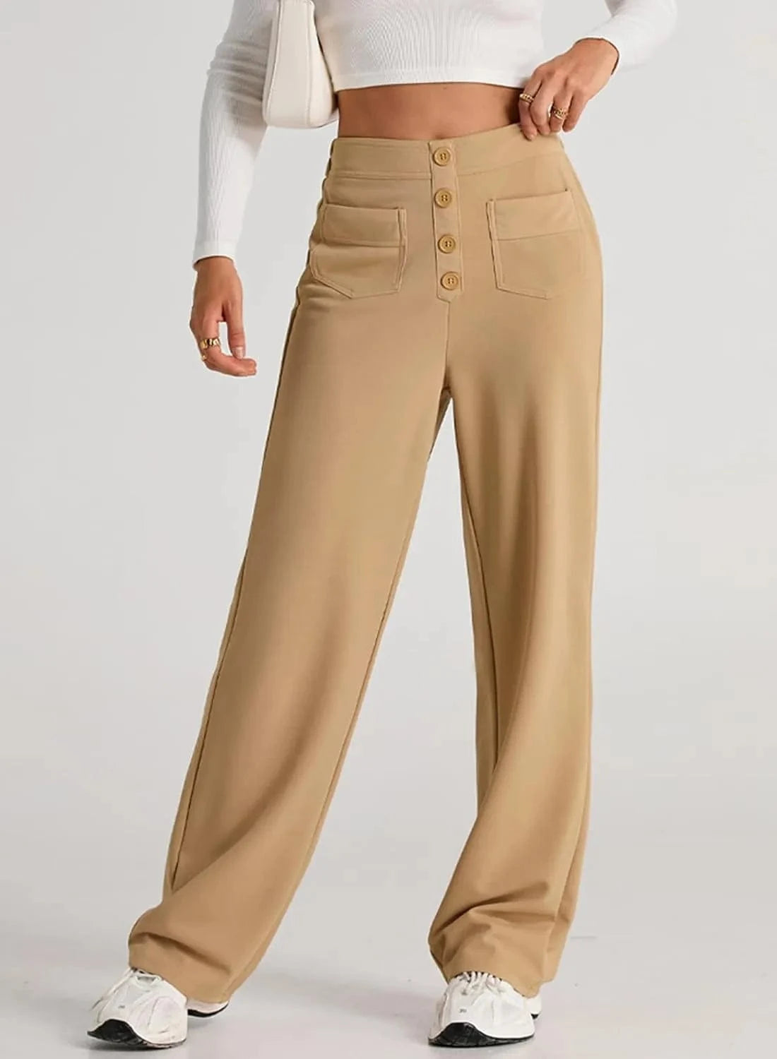 Elastyczne spodnie rekreacyjne z wysokim stanem