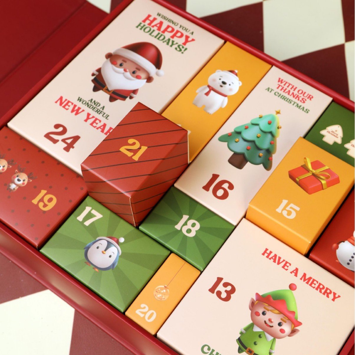 Różowy marmurowy kalendarz adwentowy 2025, 24-dniowe pudełko z odliczaniem do świąt Bożego Narodzenia