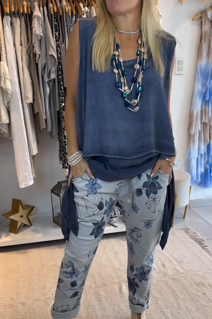 Damskie nieregularne, jednokolorowe, okrągłe, bezrękawnikowe, drukowane spodnie z podwójnym dołem