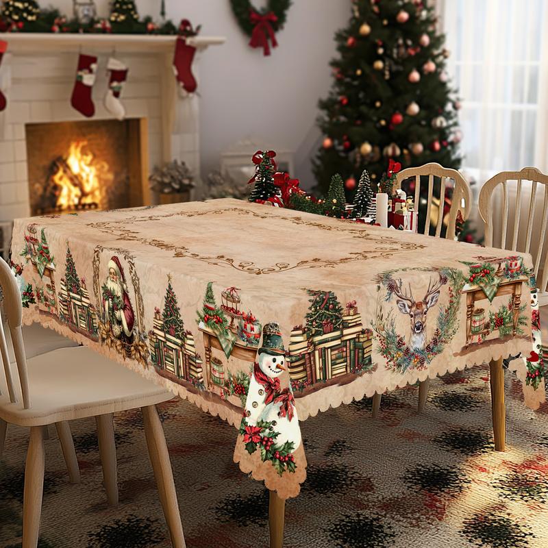 Obrus świąteczny premium - uroczy motyw Świętego Mikołaja i renifera na radosne chwile w gronie rodzinnym
