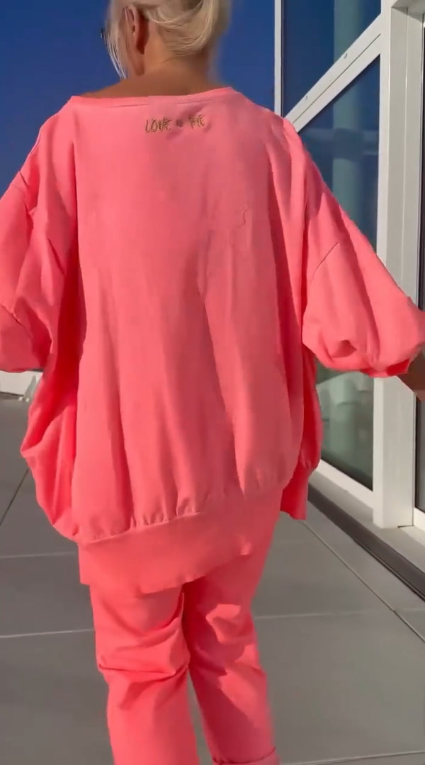 Letni damski okrągły dekolt rozcięcie jasny kolor casualowy garnitur