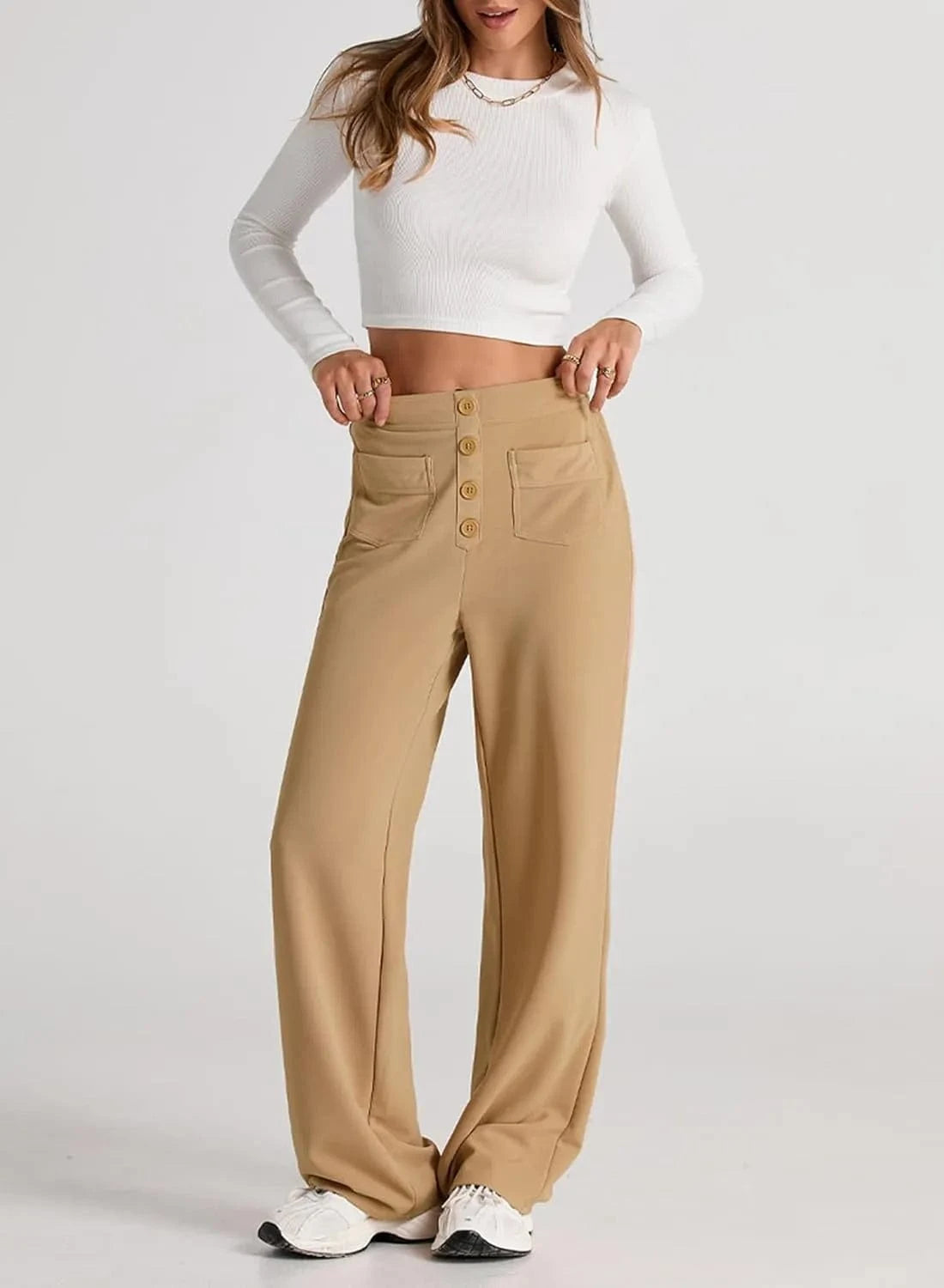 Elastyczne spodnie rekreacyjne z wysokim stanem