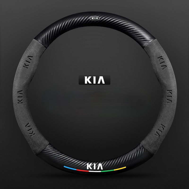 TrackVibe | Czarny pokrowiec na kierownicę z zamszu węglowego – antypoślizgowy i odporny na zużycie