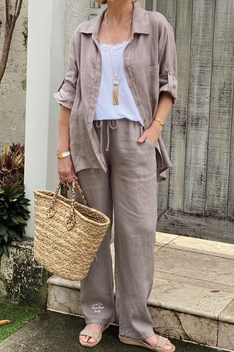 Dwuczęściowy komplet koszul codziennych z bawełny i lnu