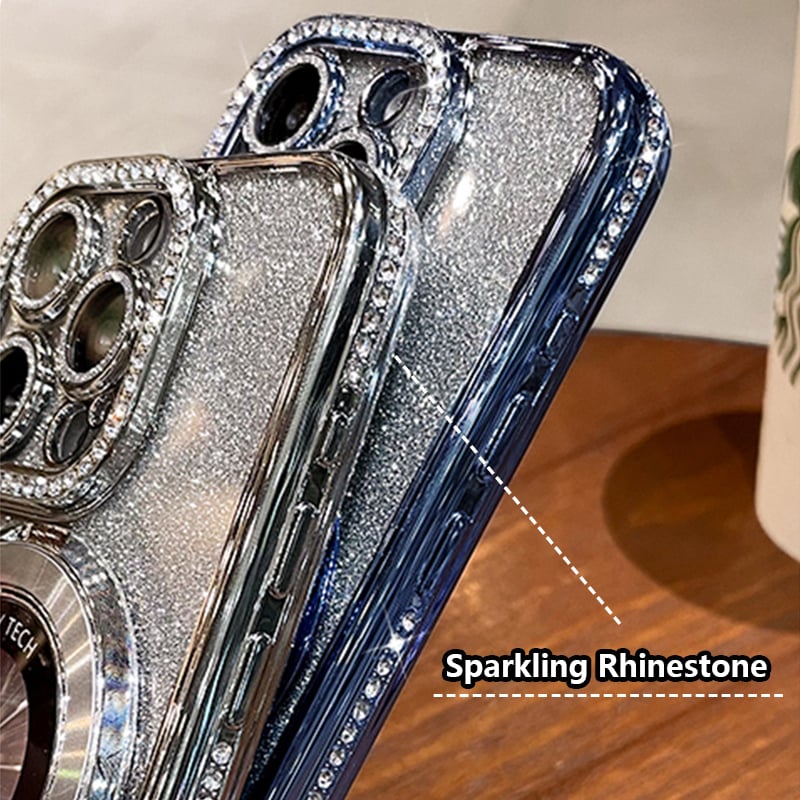 Magnetinis iPhone dėklas su blizgančiais kalnų krištolais ir nematomu stovu-LT