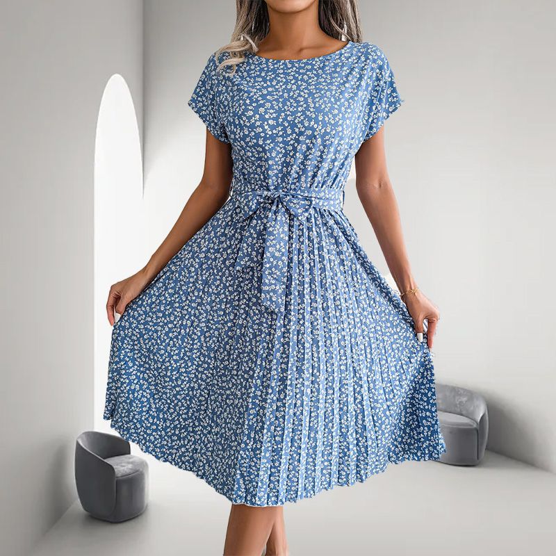 🎁2025 Gorąca letnia wyprzedaż🎁 Damska plisowana sukienka z krótkim rękawem w kwiaty👗 (6 kolorów z kieszeniami)