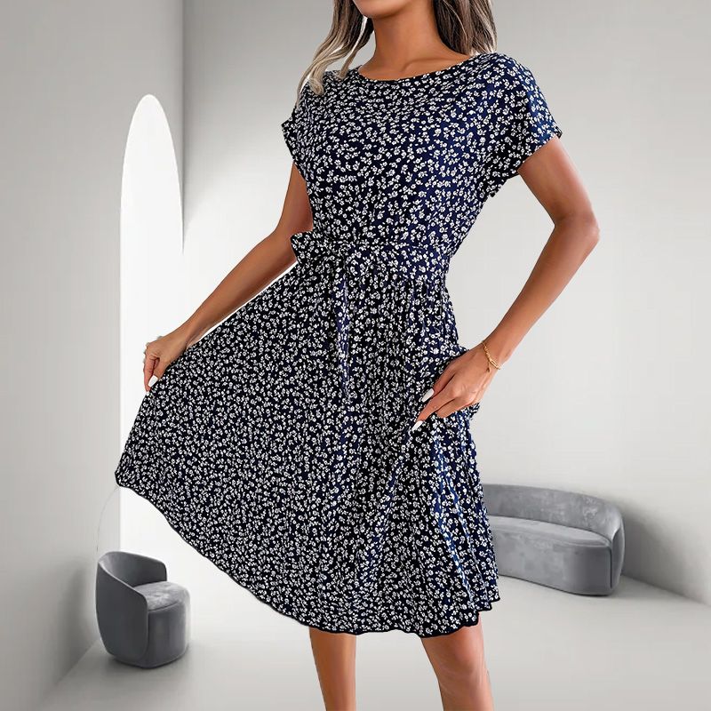 🎁2025 Gorąca letnia wyprzedaż🎁 Damska plisowana sukienka z krótkim rękawem w kwiaty👗 (6 kolorów z kieszeniami)