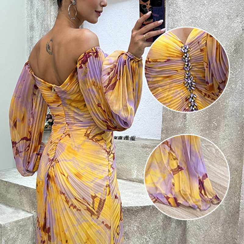 ✨【Slimming Wizard】Sukienka bez ramiączek dla kobiet✨ | Atrakcyjny design bez ramiączek | Szczegóły plisowane | Wycięcie na plecach, wygodne długie rękawy