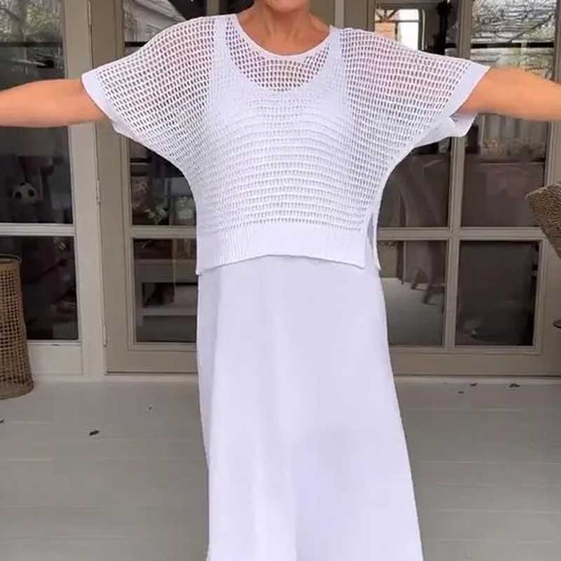 Dámska dvojdielna súprava háčkovaných šiat a háčkovaných šiat