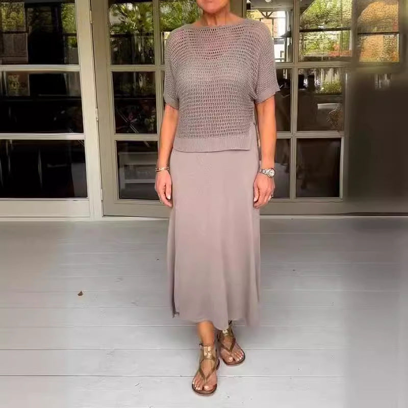 Dámska dvojdielna súprava háčkovaných šiat a háčkovaných šiat