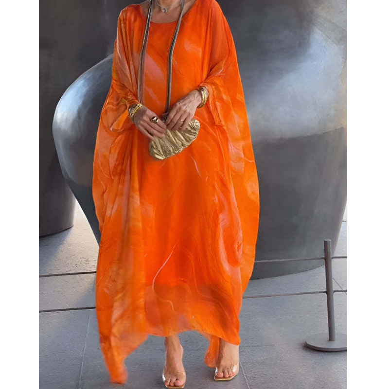 🔥gorąca sprzedaż🔥Elegancka szyfonowa sukienka z marmurkowym nadrukiem