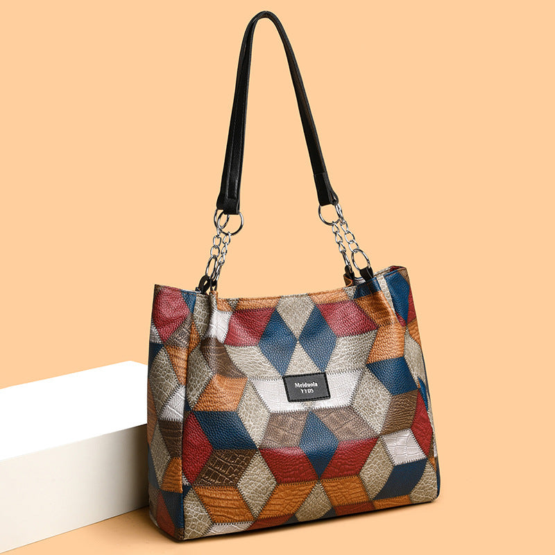 🥳 👜Modna torba typu tote z geometrycznym wzorem i dużą pojemnością