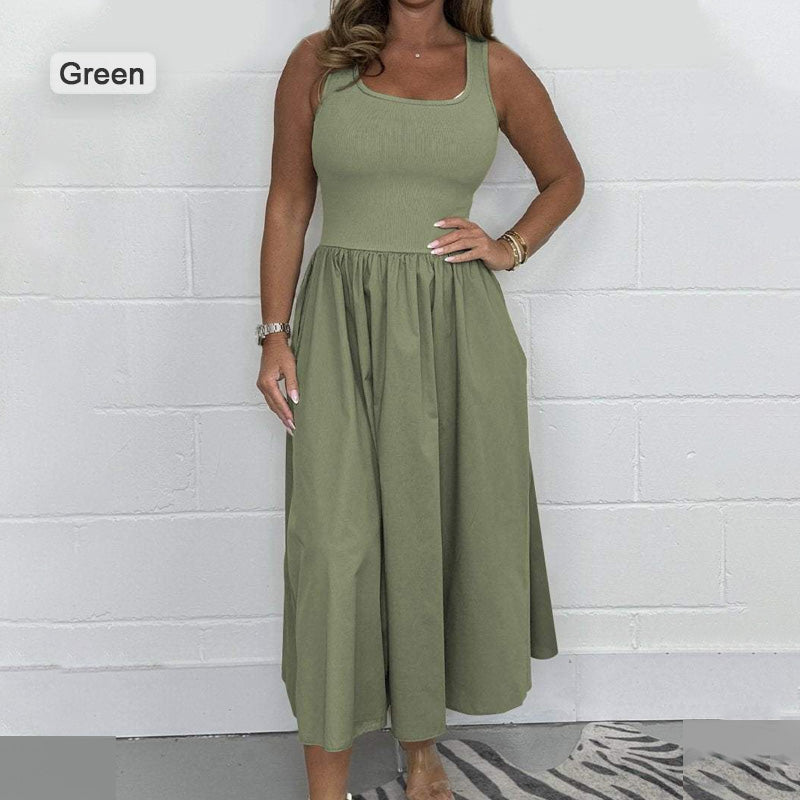 2025🌷Damska sukienka bez rękawów w jednolitym kolorze, swobodna