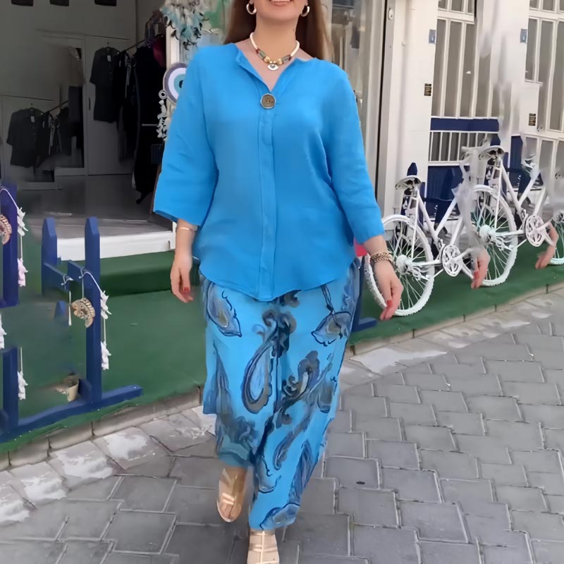 💖 Damski top z długim rękawem i spodnie z szerokimi nogawkami ✨