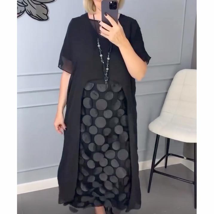 Elegancka damska sukienka z dekoltem w serek w kolorze czarnym z nieregularnym żakietem, dwuczęściowy komplet