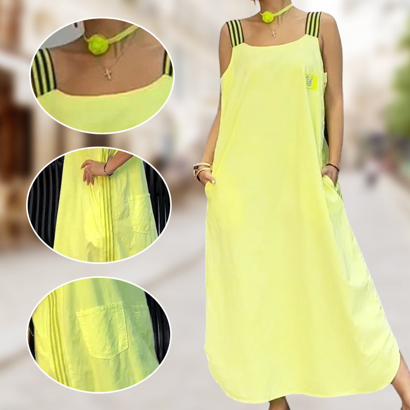 Szeroka sukienka maxi na ramiączkach z kieszeniami