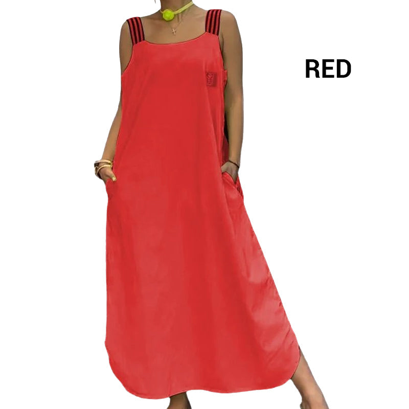 Szeroka sukienka maxi na ramiączkach z kieszeniami