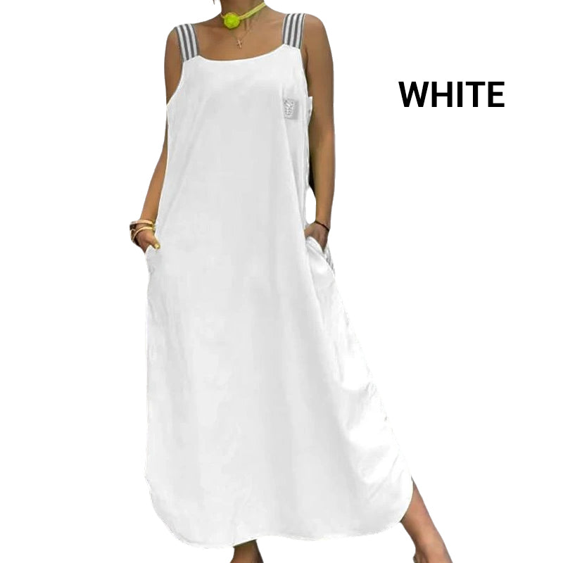 Szeroka sukienka maxi na ramiączkach z kieszeniami