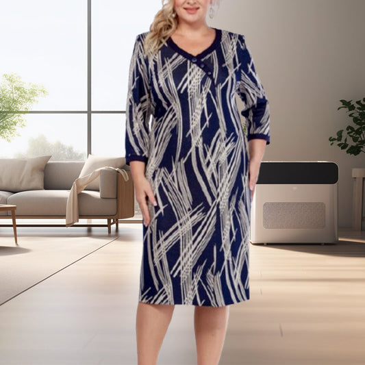 🌸Eleganckie sukienki damskie z abstrakcyjnymi wzorami i siedmioma rękawami