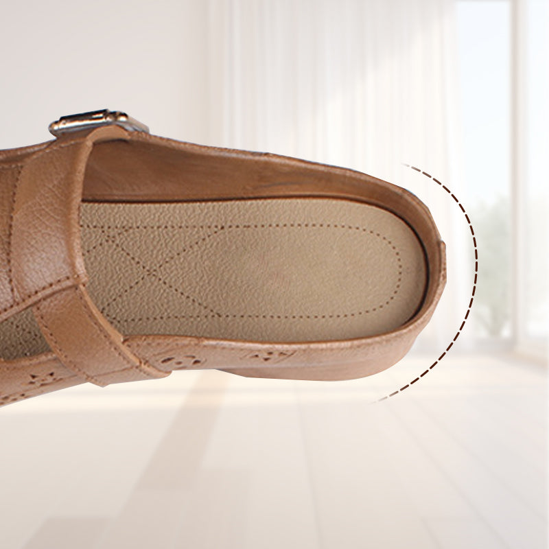 Apvalios galvutės tuščiavidurės raižytos gėlės su žemu kulnu moteriškos šlepetės-LT