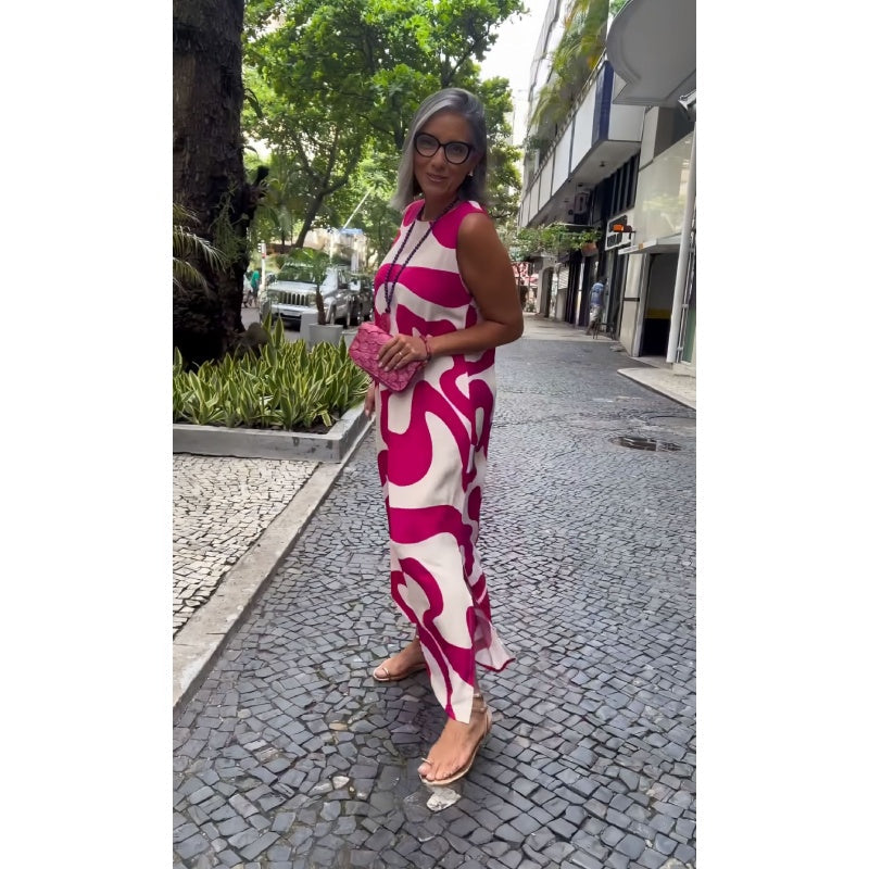 Okrągły dekolt, nadruk, bez rękawów, swobodne, modne sukienki