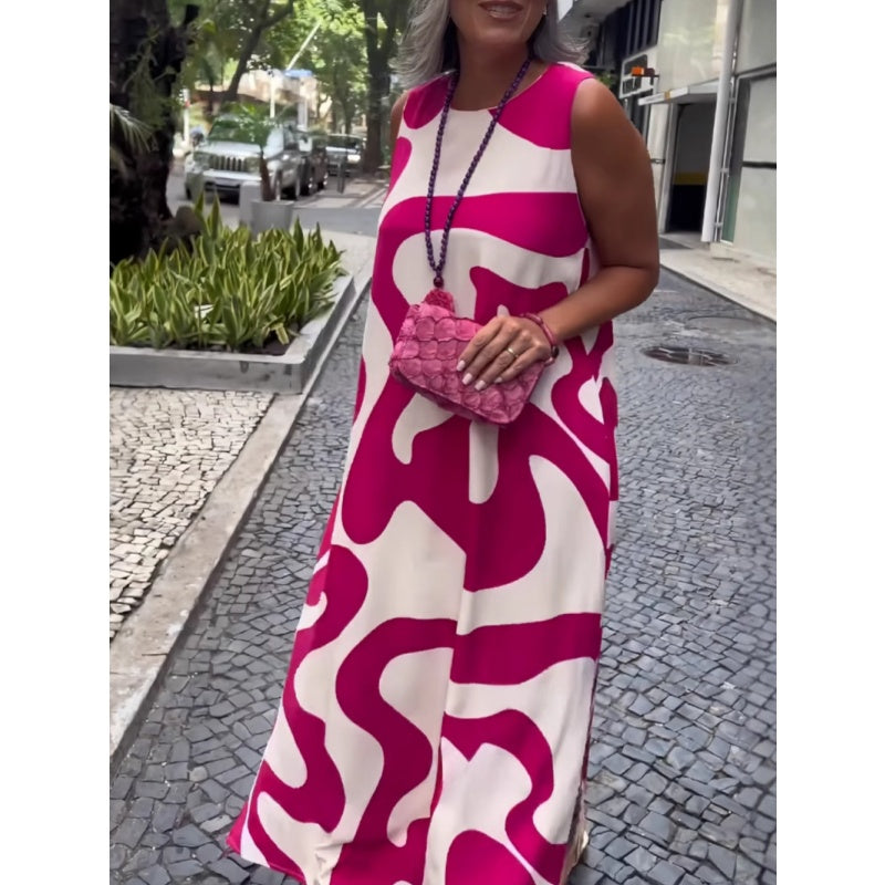 Okrągły dekolt, nadruk, bez rękawów, swobodne, modne sukienki