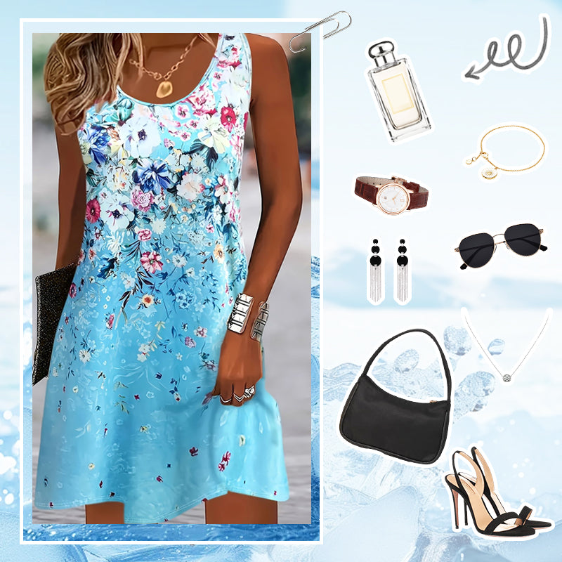Damska letnia sukienka bez rękawów w kwiaty