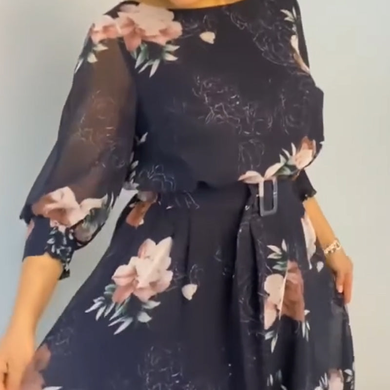 【S-4XL】🌺 Kwiecista sukienka z okrągłym dekoltem i paskiem