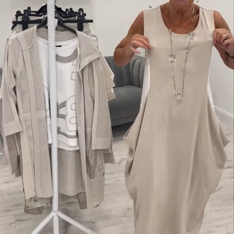 ✨Prosta lniana sukienka bez rękawów z kieszeniami