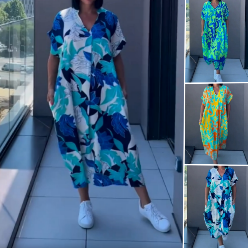 🌿Elegancka sukienka damska z nadrukiem w kształcie litery V