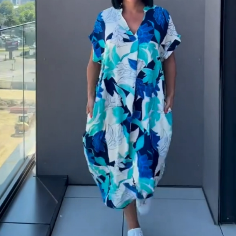 🌿Elegancka sukienka damska z nadrukiem w kształcie litery V