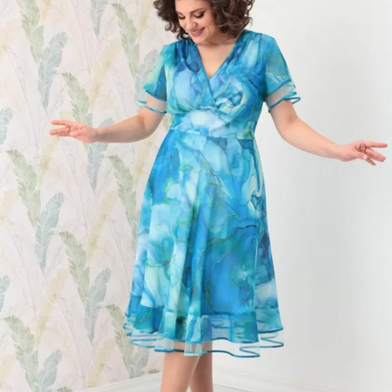 🌸Damska zwiewna sukienka midi z kopertowym dekoltem