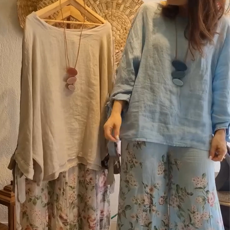 ⏳ Ograniczony czas 45% zniżki! 💥Damska bluzka o luźnym kroju i szerokie spodnie z kwiatowym nadrukiem