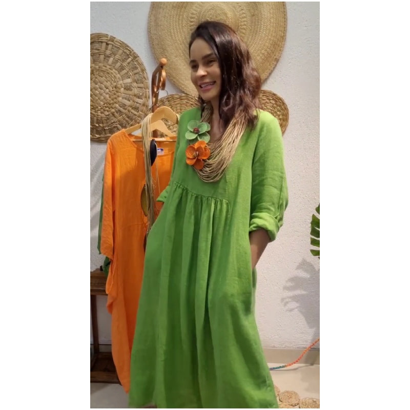 💖Limitowana wyprzedaż 20% ZNIŻKI💖Damska casualowa sukienka lniana z długim rękawem w stylu boho