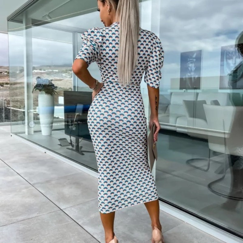 Damskie sukienki z krótkim rękawem i dekoltem w serek