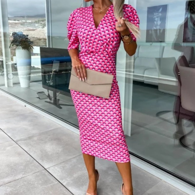 Damskie sukienki z krótkim rękawem i dekoltem w serek