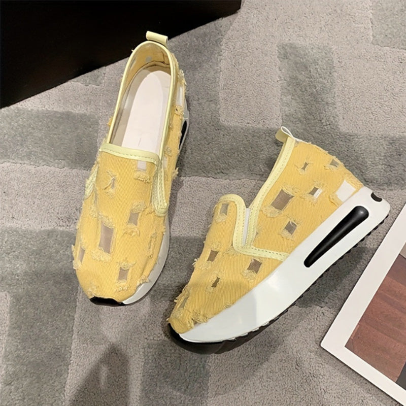 Sandały damskie z grubej siateczki z płótna