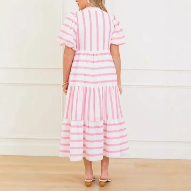 🌸Damska letnia sukienka w paski, luźna, swobodna, z krótkim rękawem