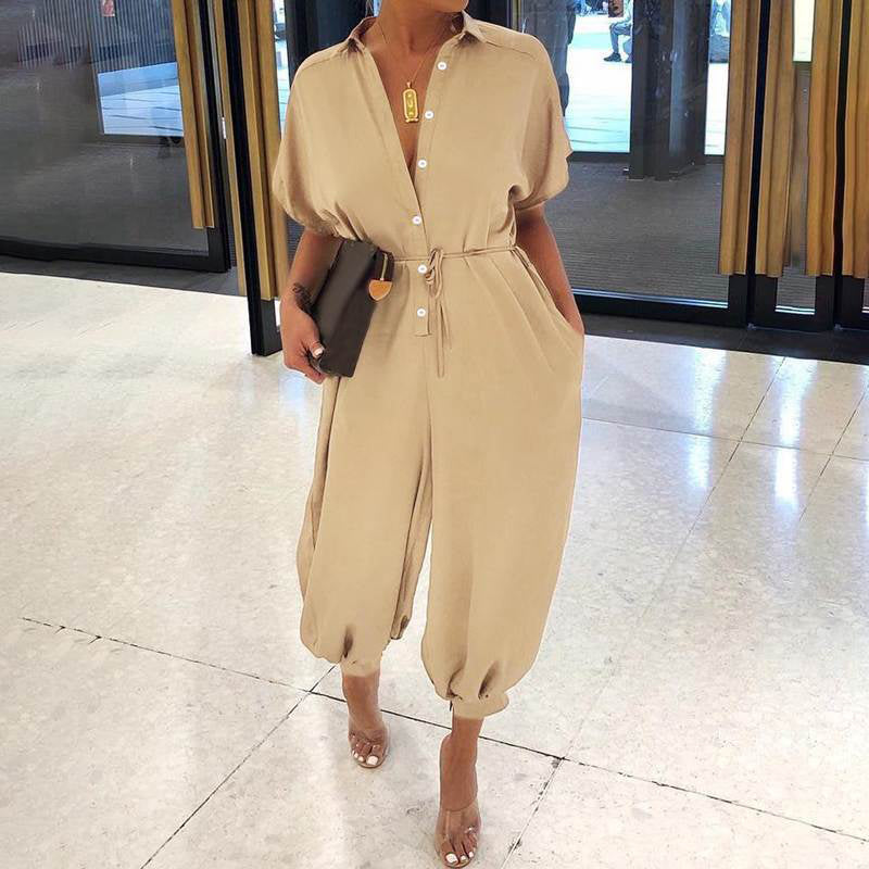 💜✨Női gomb alkalmi laza laza rövid ujjú jumpsuit