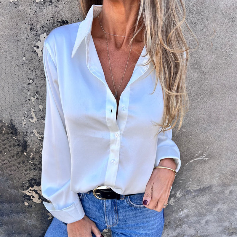 🎊 Letnie nowości🎊 Elegancka satynowa koszula z długim rękawem